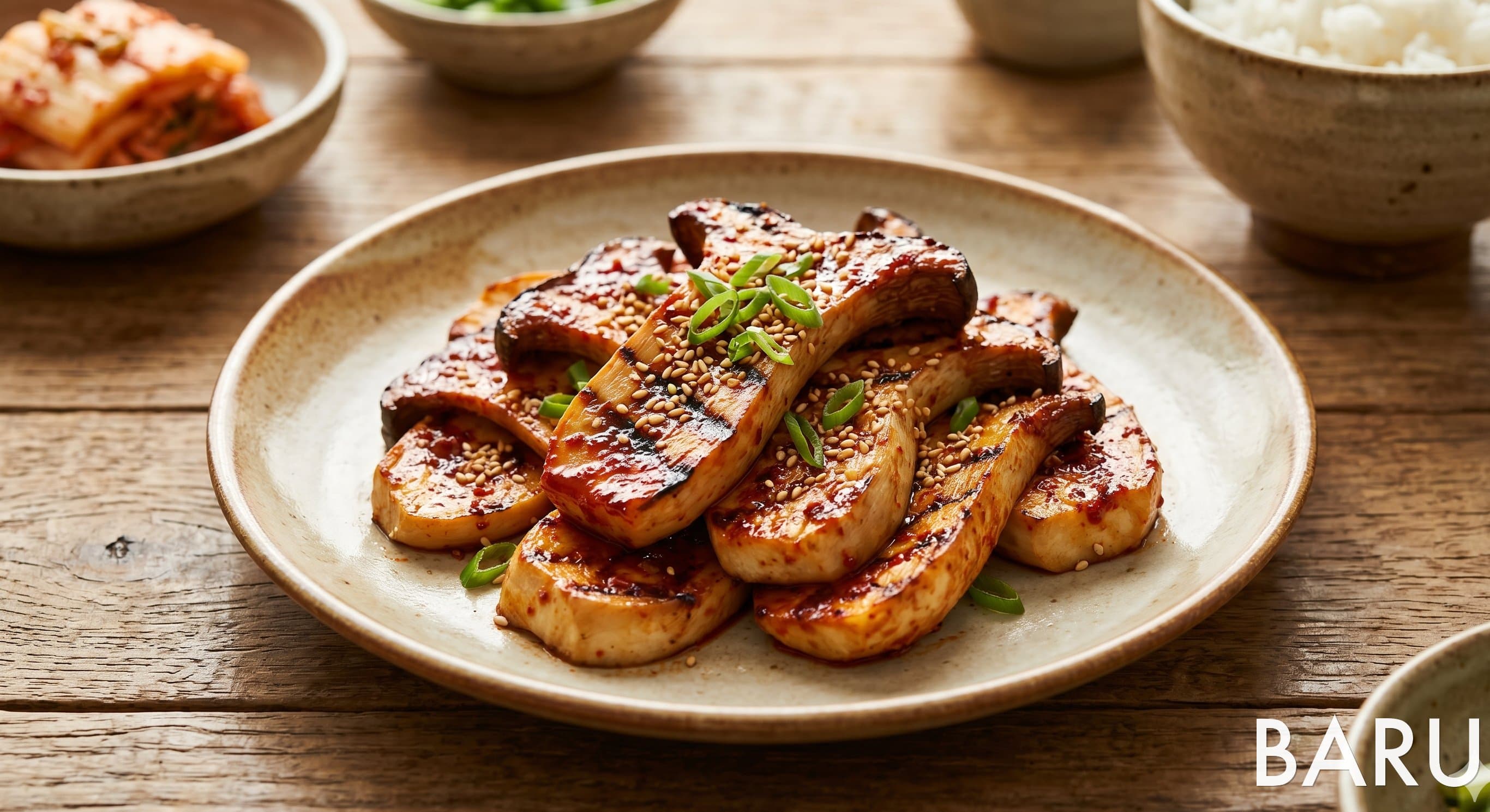 Grilled King Oyster Mushrooms with Spicy Glaze (매콤 구운 새송이버섯)