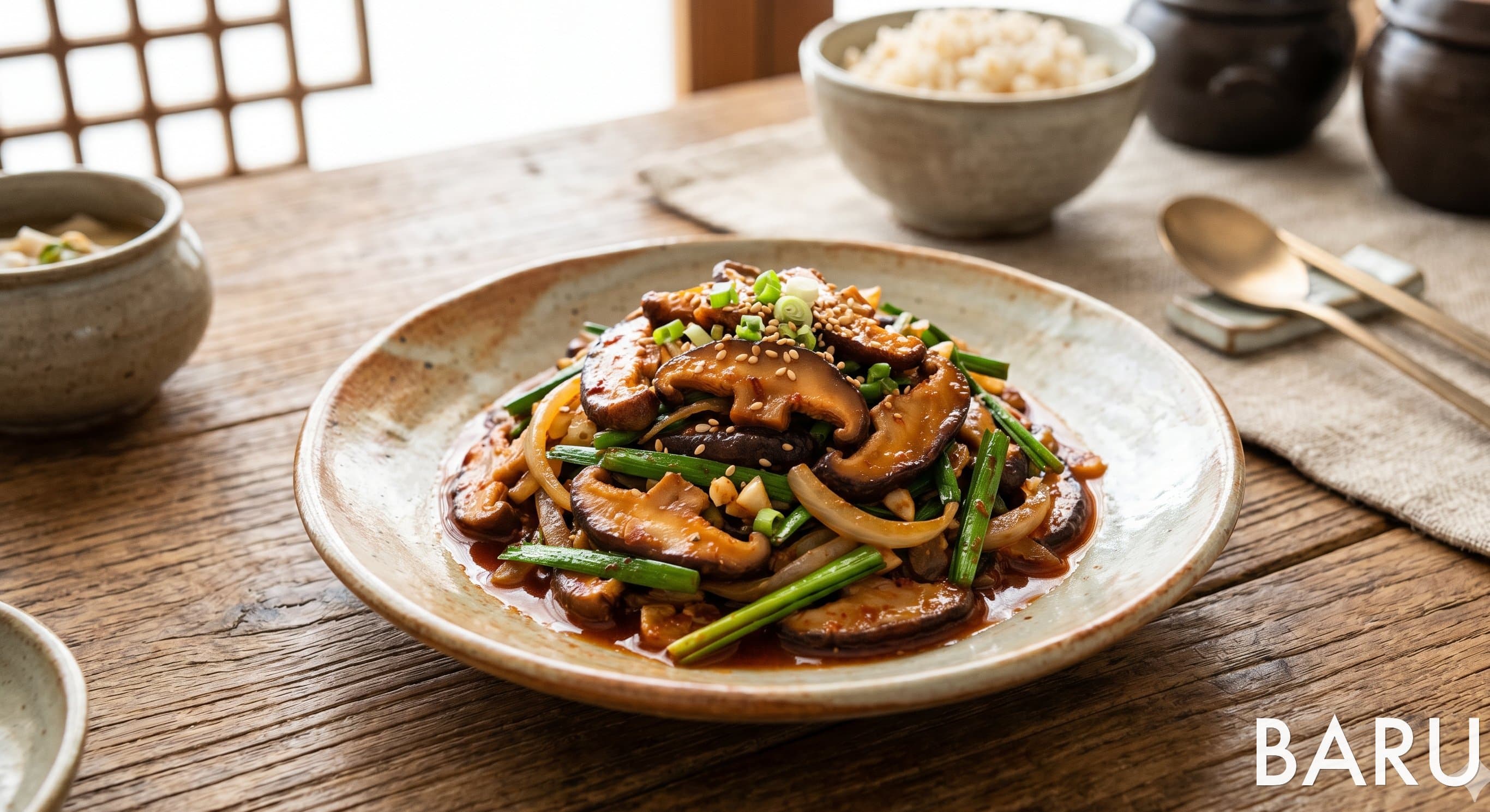 Spicy Stir-fried Dried Shiitake Mushrooms (건표고버섯볶음)