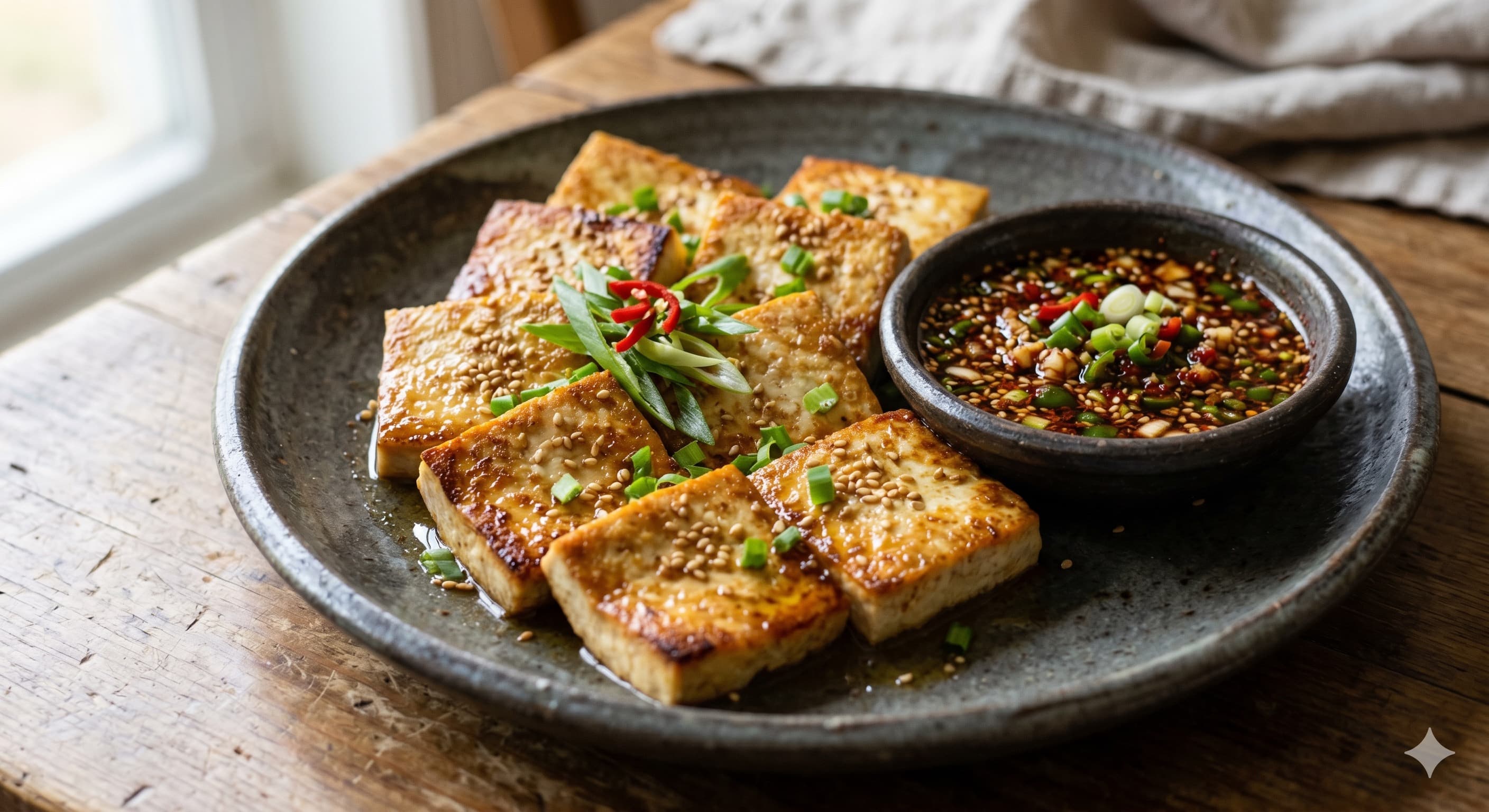 Perilla Oil Grilled Tofu with Spicy Dipping Sauce (들기름두부)