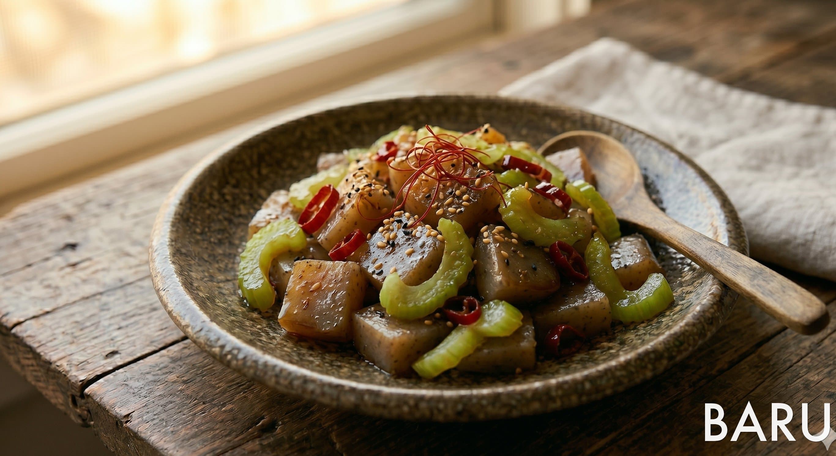 Sweet and Spicy Celery-Konnyaku Stir-Fry (셀러리 곤약 볶음)