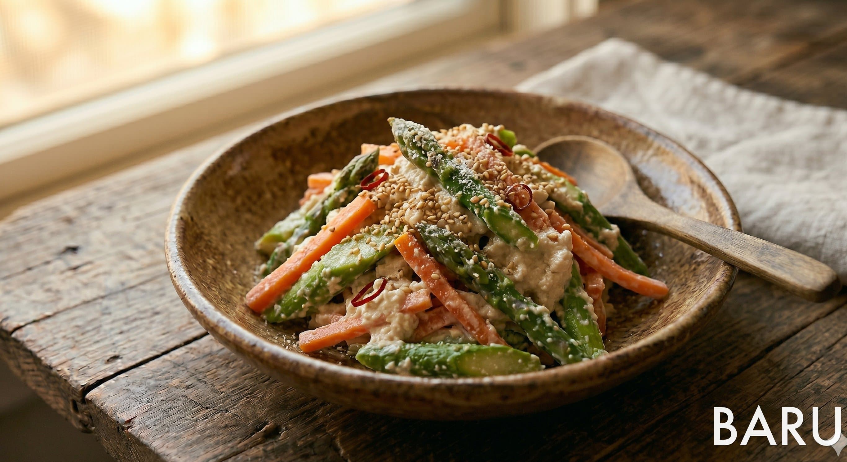 Asparagus and Carrot in Creamy Tofu Dressing (아스파라거스 당근 시라아에)