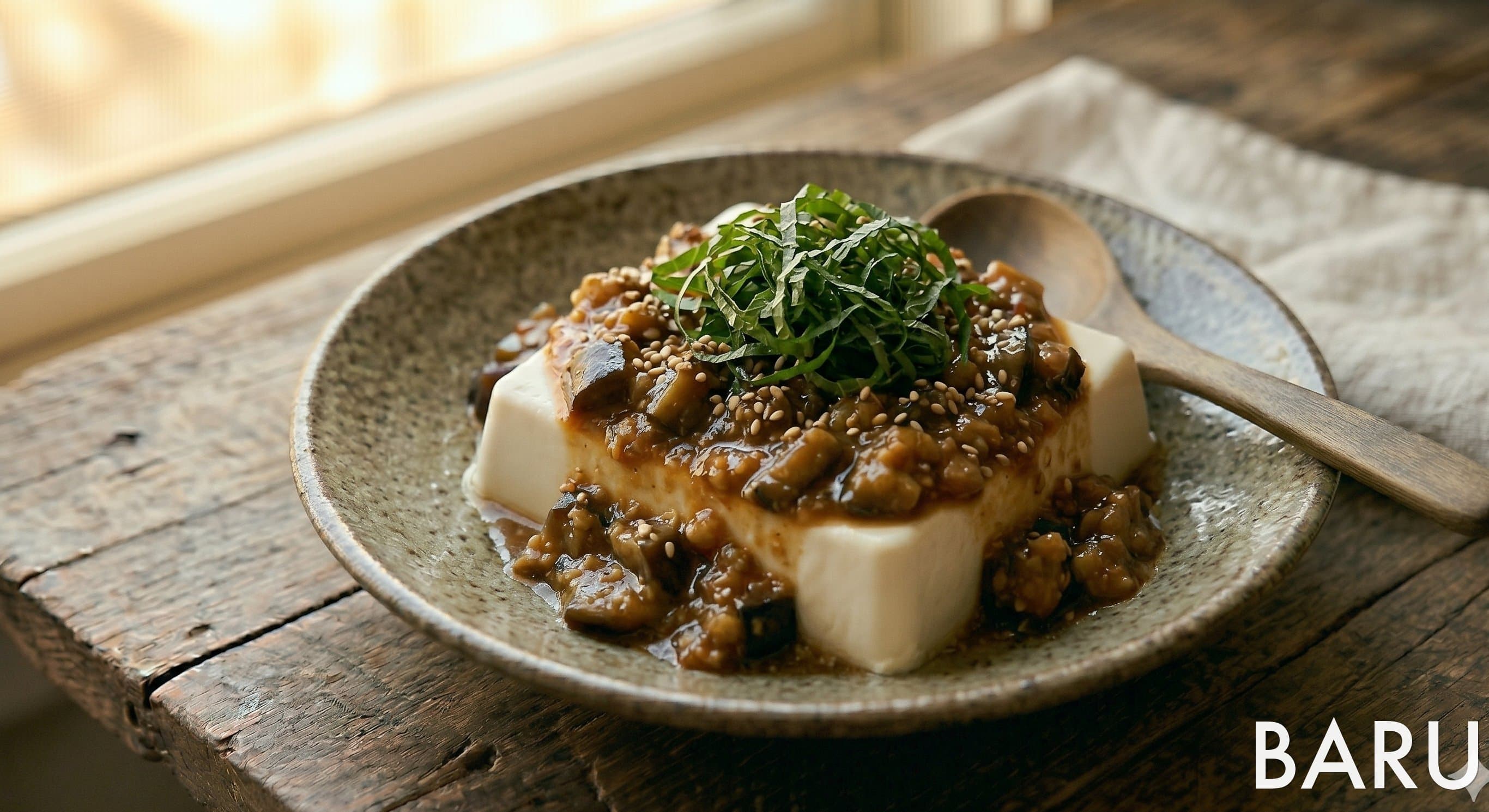 Chilled Tofu with Eggplant Miso Sauce (가지 된장소스 냉두부)