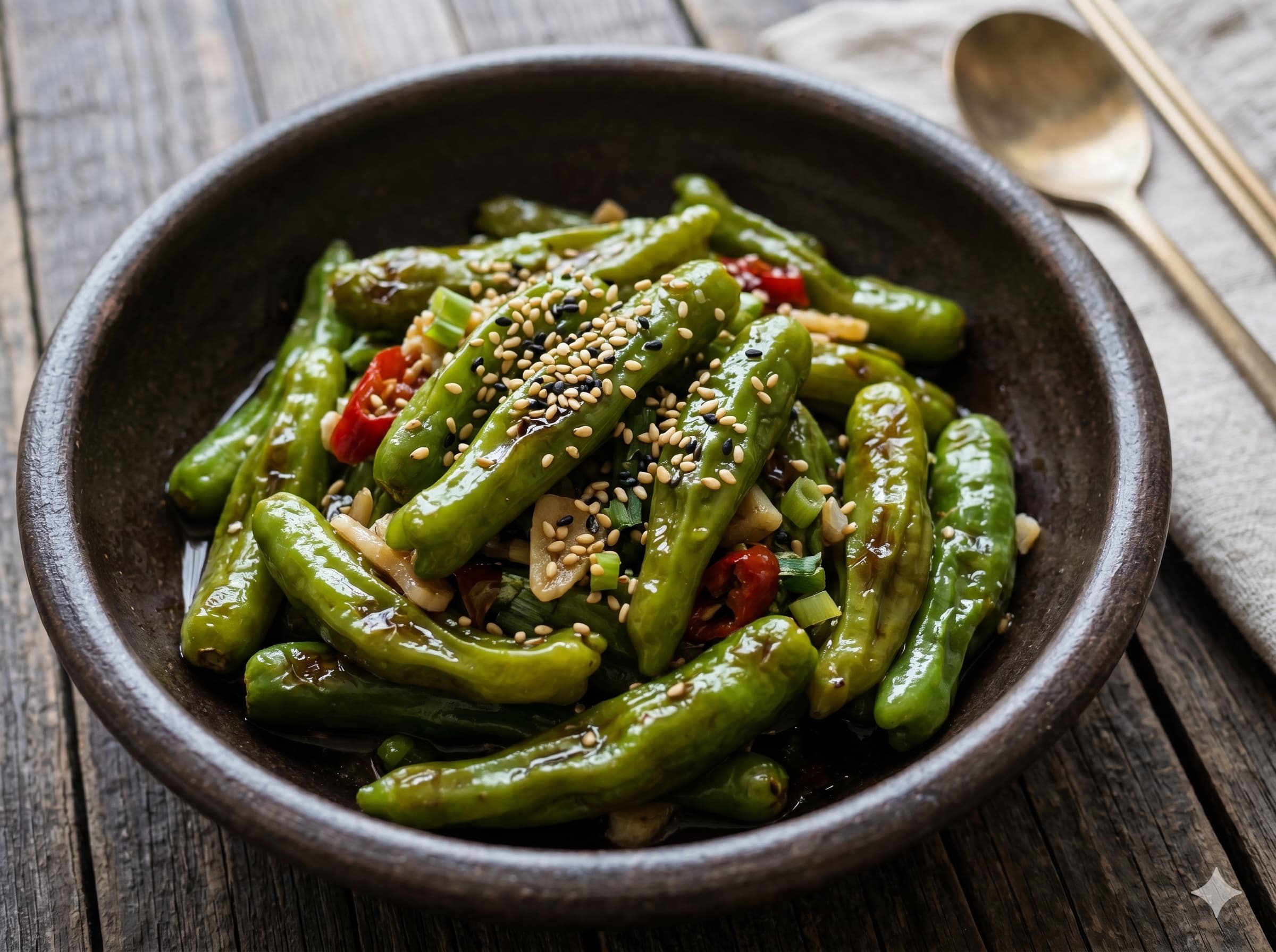 Stir-fried Shishito Peppers (꽈리고추 볶음)