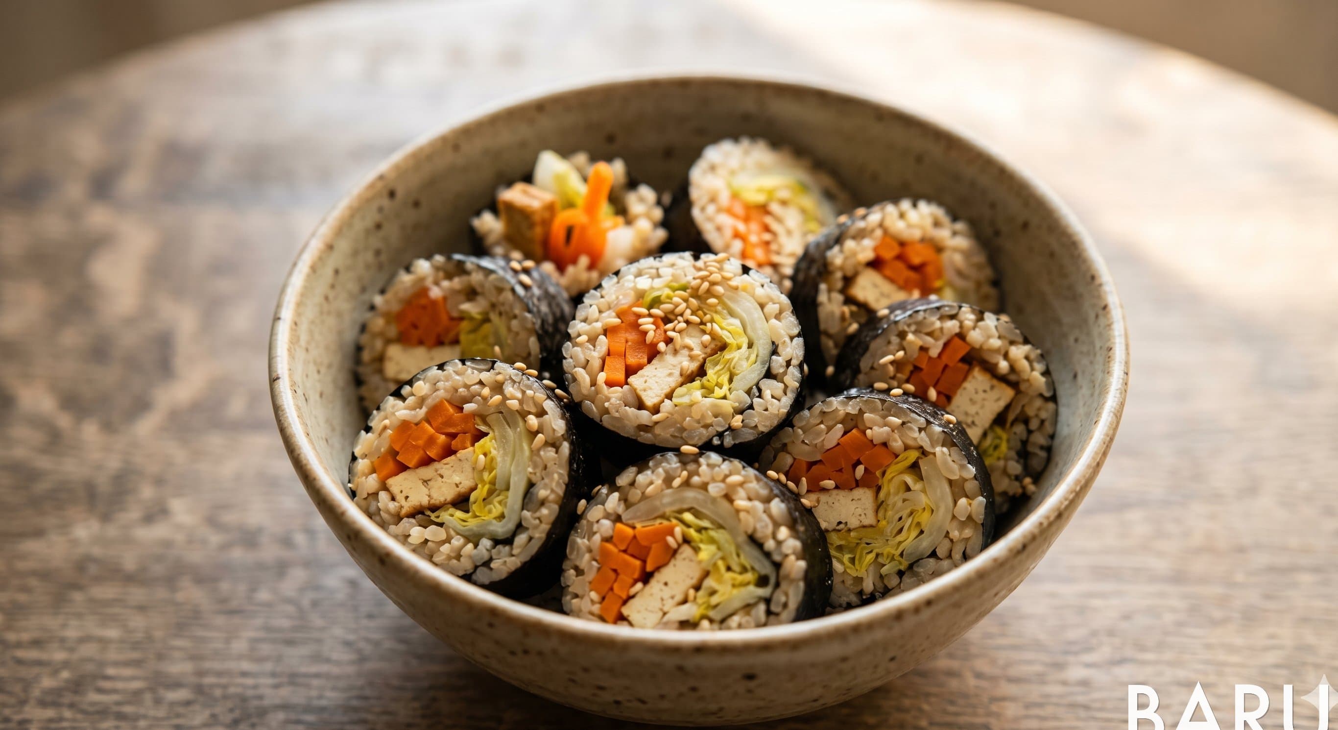 Gimbap with Cabbage, Carrot, and Tofu (김밥)