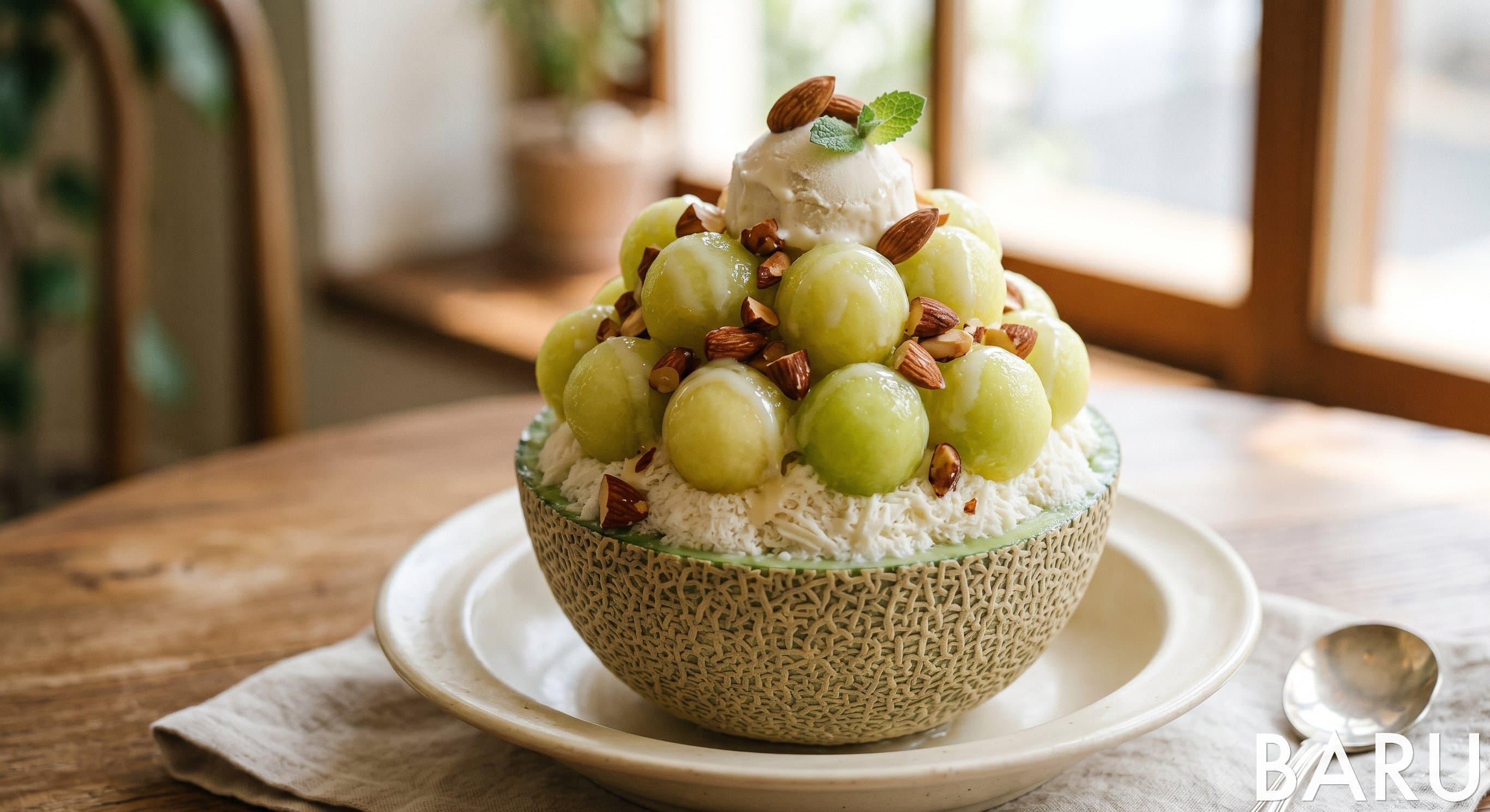 Melon Bingsu with Frozen Soy Milk (멜론 빙수)
