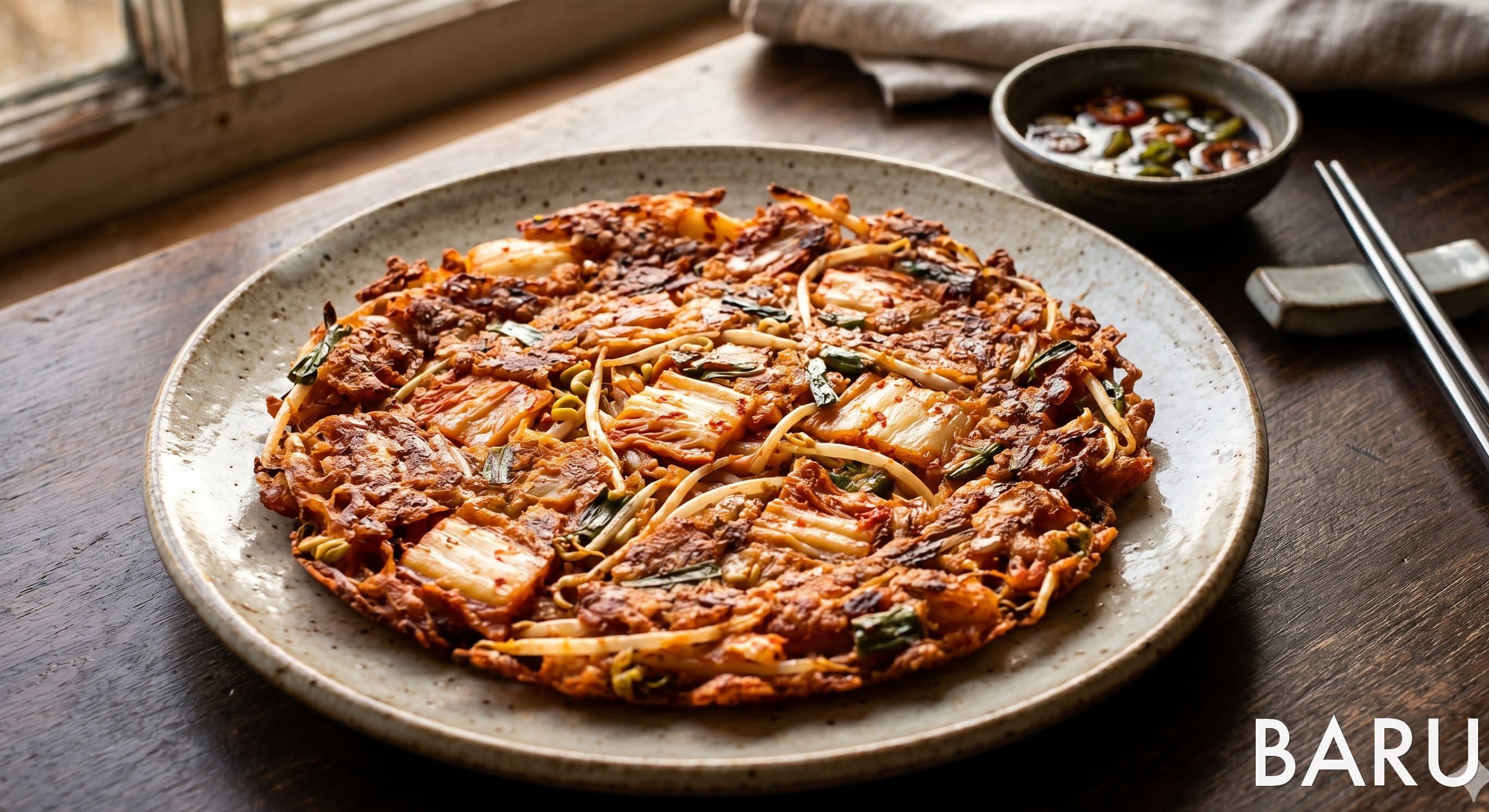 Crispy Kimchi Jeon with Mung Bean Sprouts (김치 숙주전)