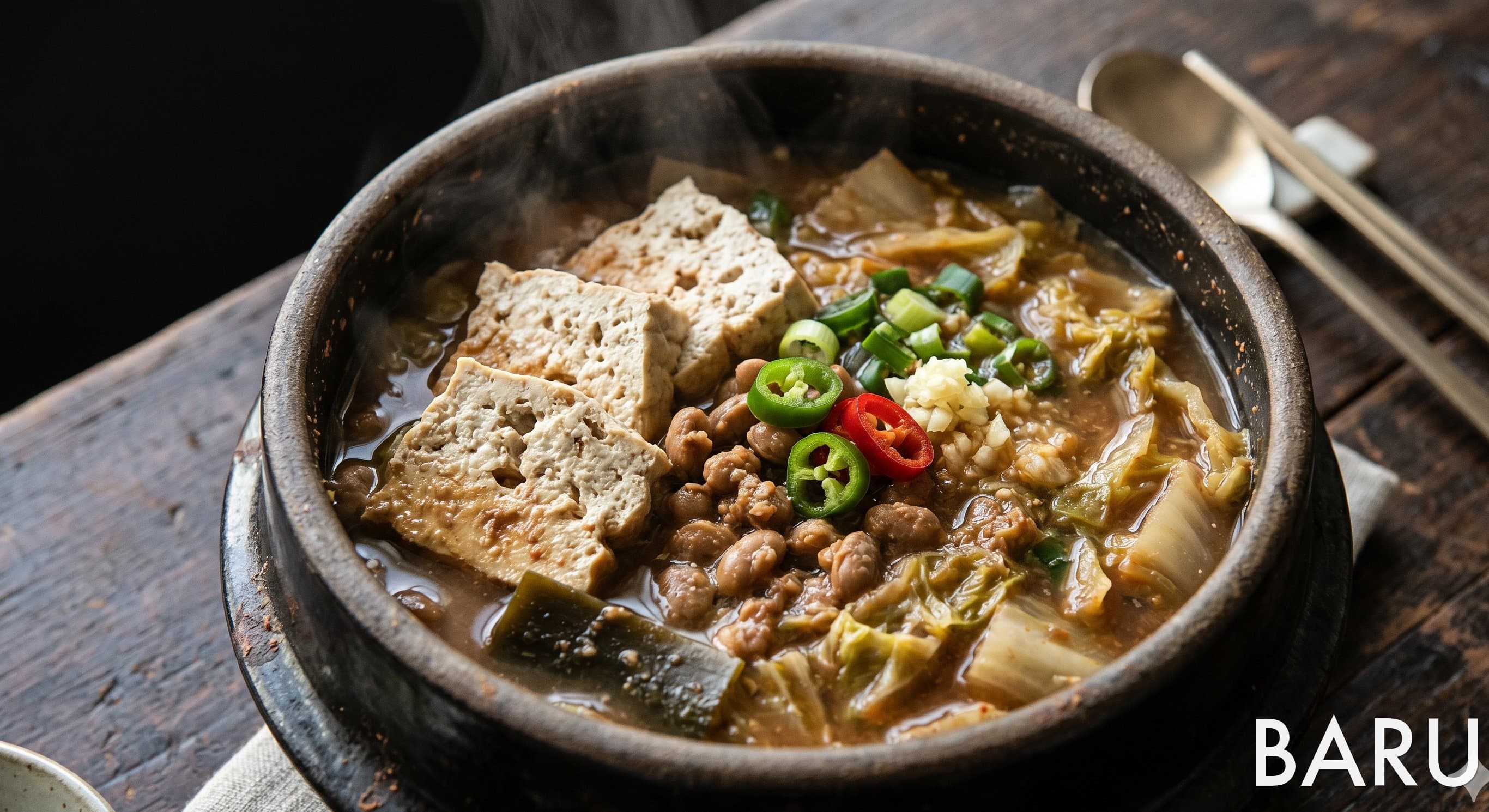 Cabbage Cheonggukjang Stew with Frozen Tofu (양배추 청국장 찌개)
