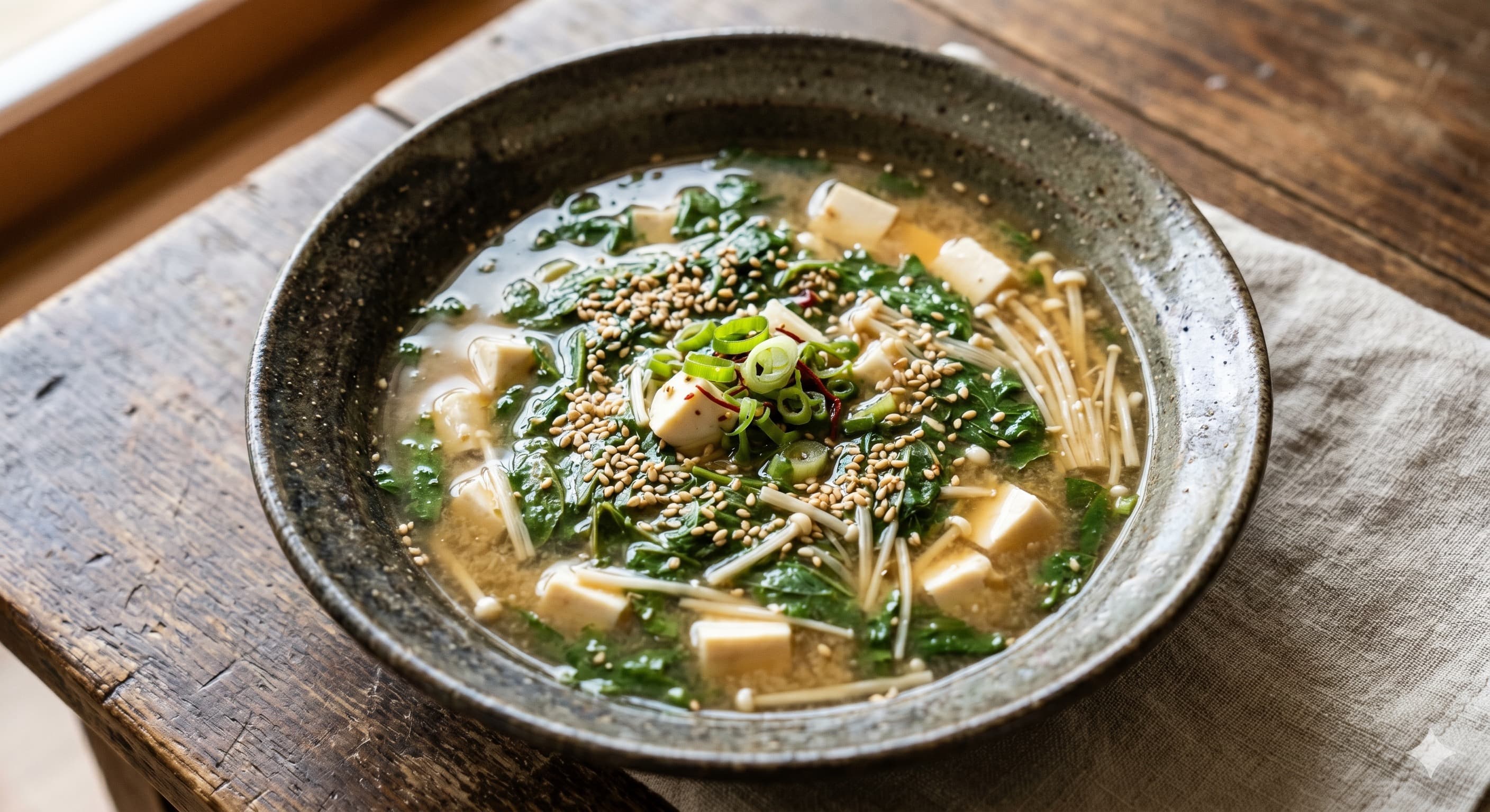 Molokhia and Tofu Miso Soup (모로헤이야 두부 된장국)