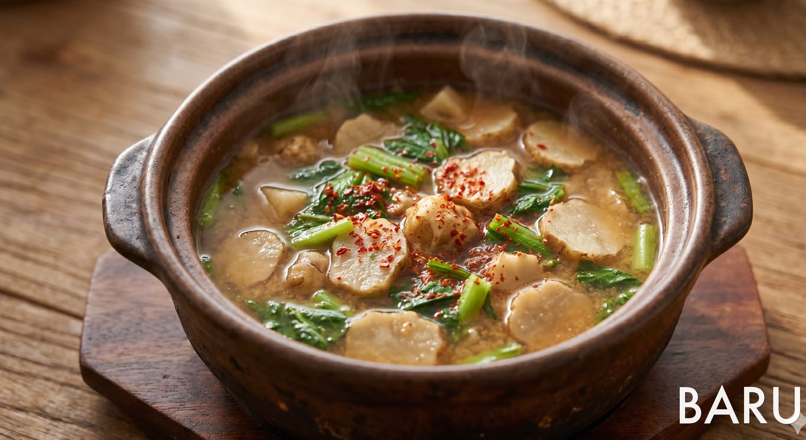 Jerusalem Artichoke and Komatsuna Miso Soup (뚱딴지 코마츠나 된장국)