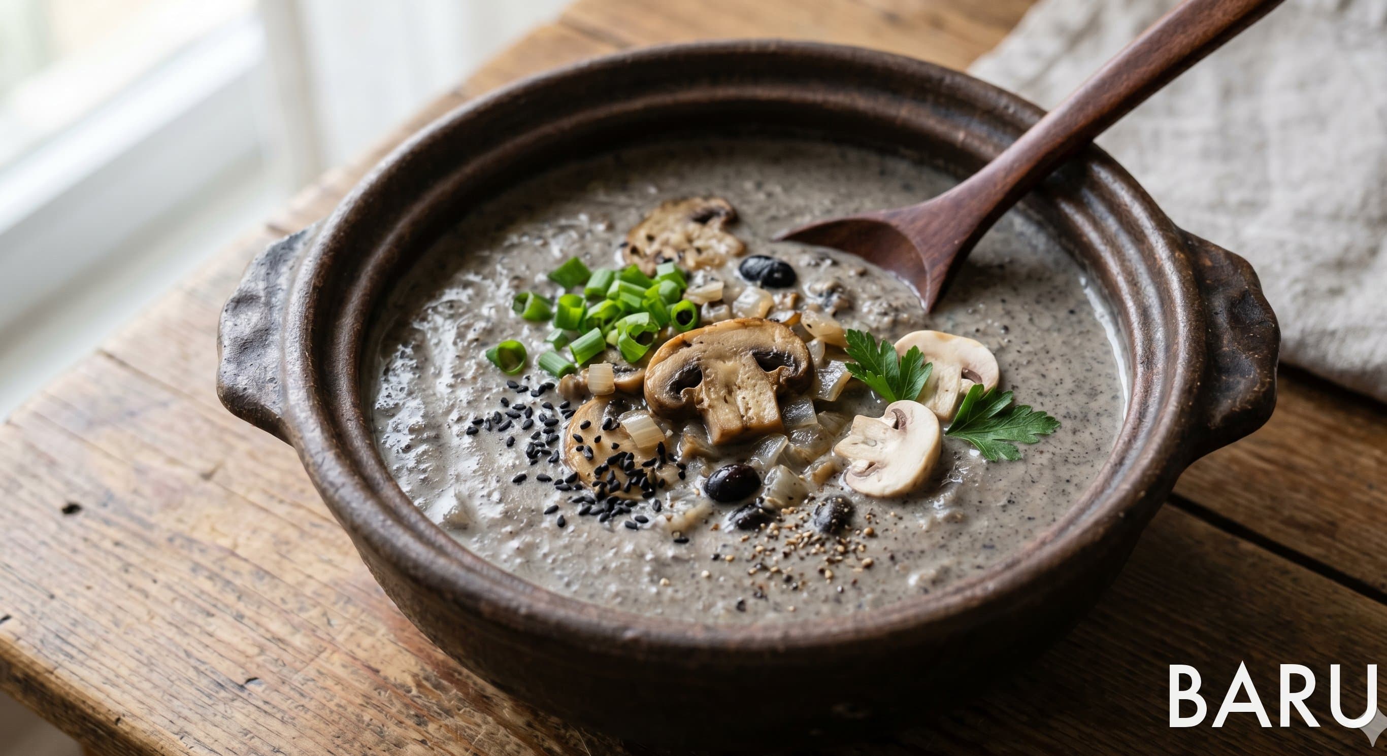 Mushroom Soup with Black Soybean Milk (양송이 수프)