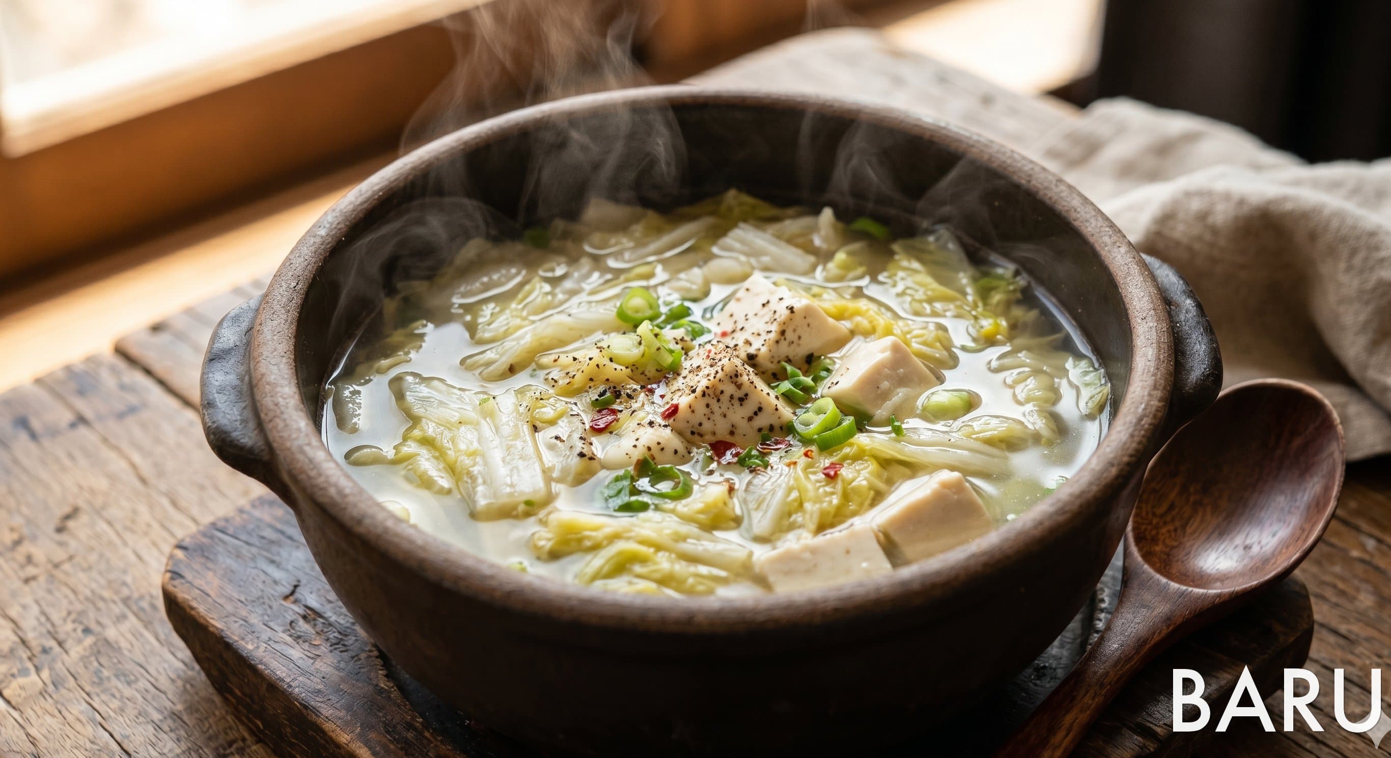 Light Napa Cabbage and Silken Tofu Soup (알배기 배추 순두부국)