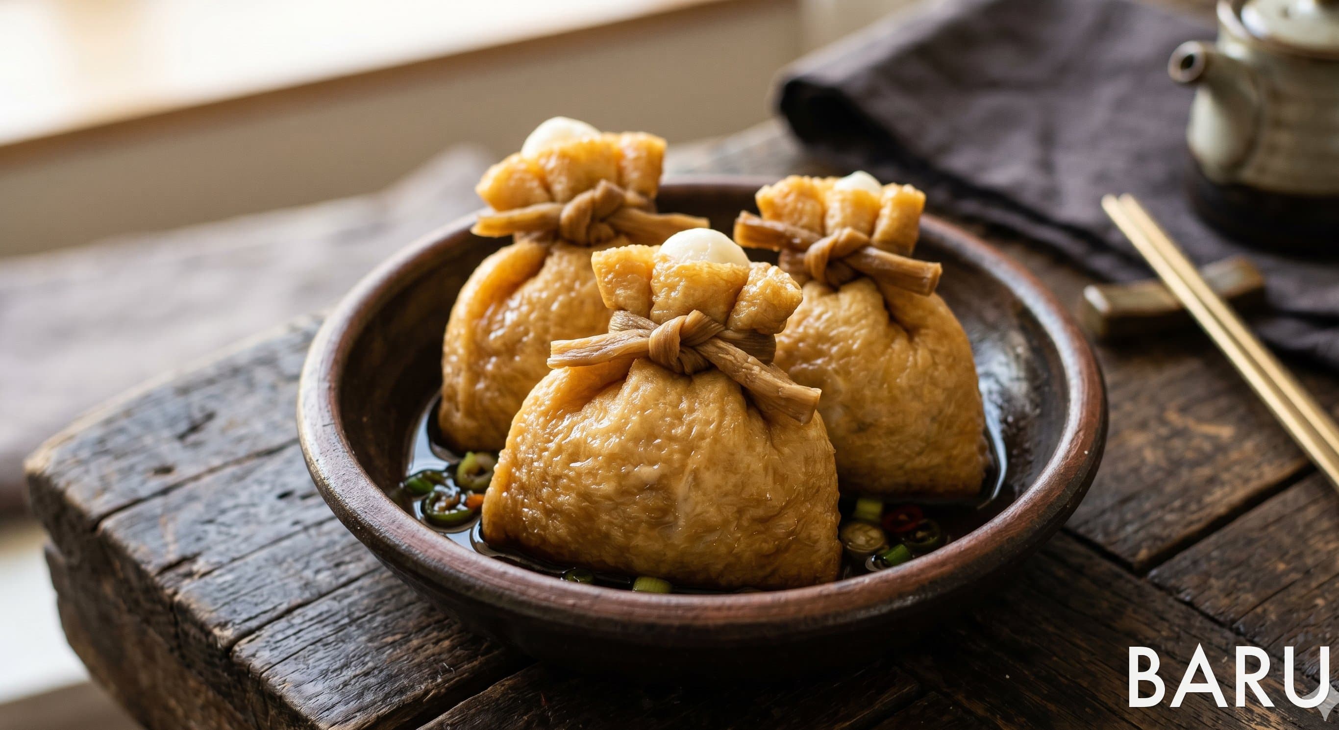 Mochi-Stuffed Tofu Pouches (모치 유부 주머니)