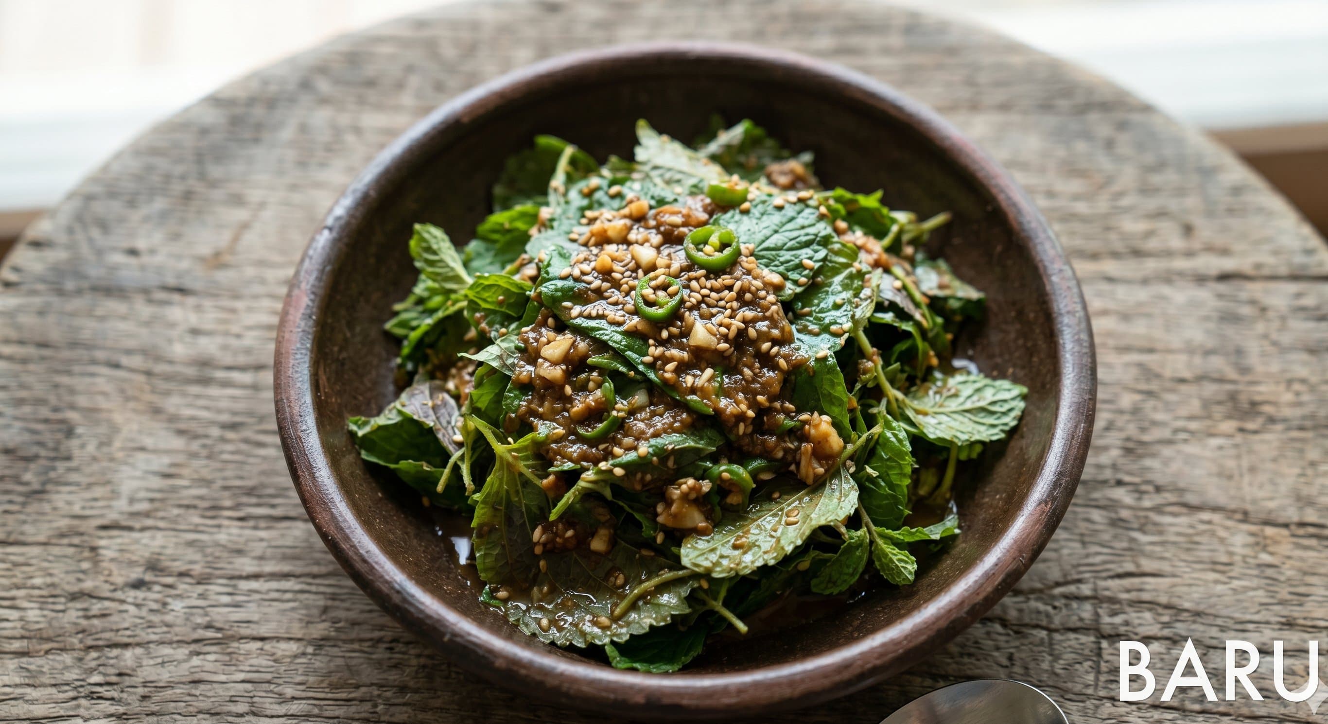 Korean Mint (Bangha) with Doenjang (방아잎 된장무침)