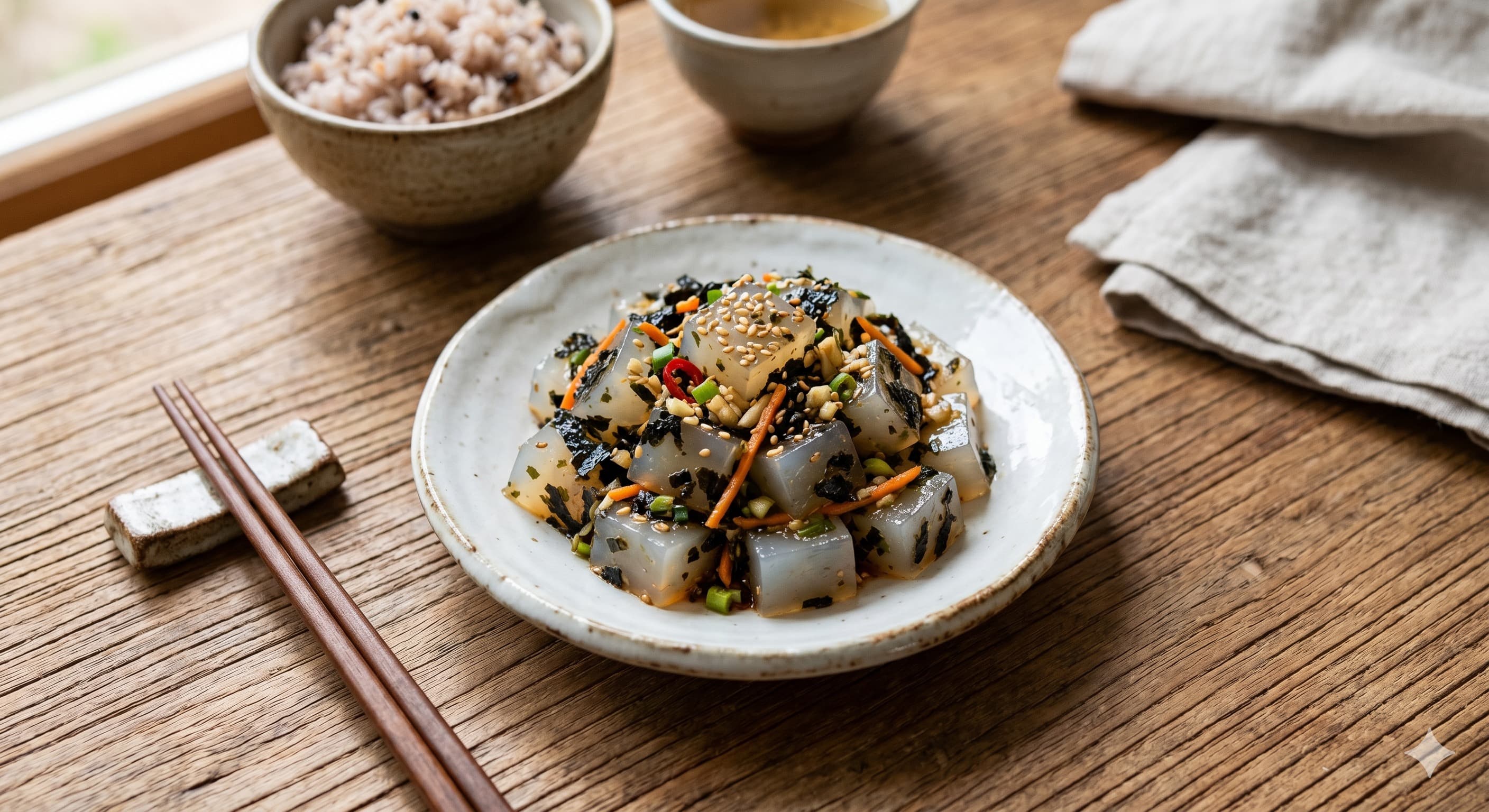 Mung Bean Jelly Salad with Seaweed (청포묵 김무침)