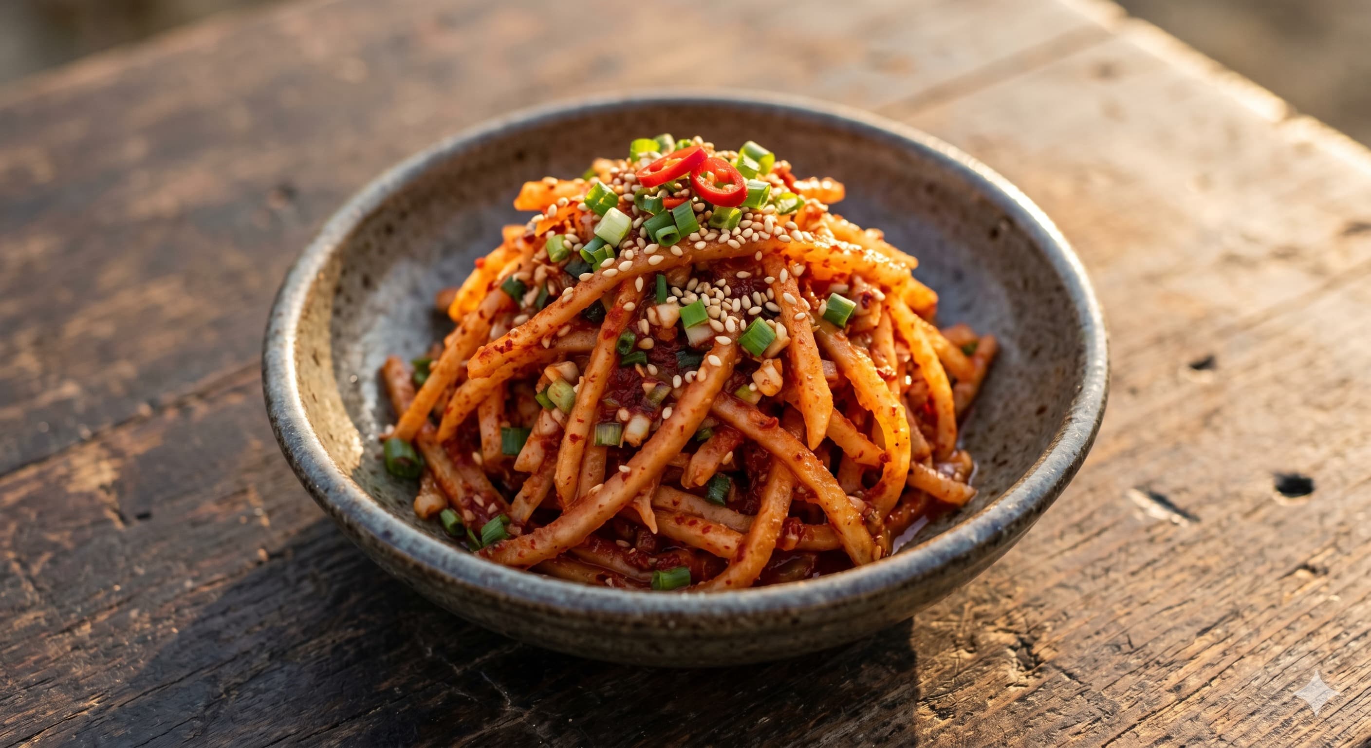 Radish Salad with Gochujang Dressing (무생채무침)