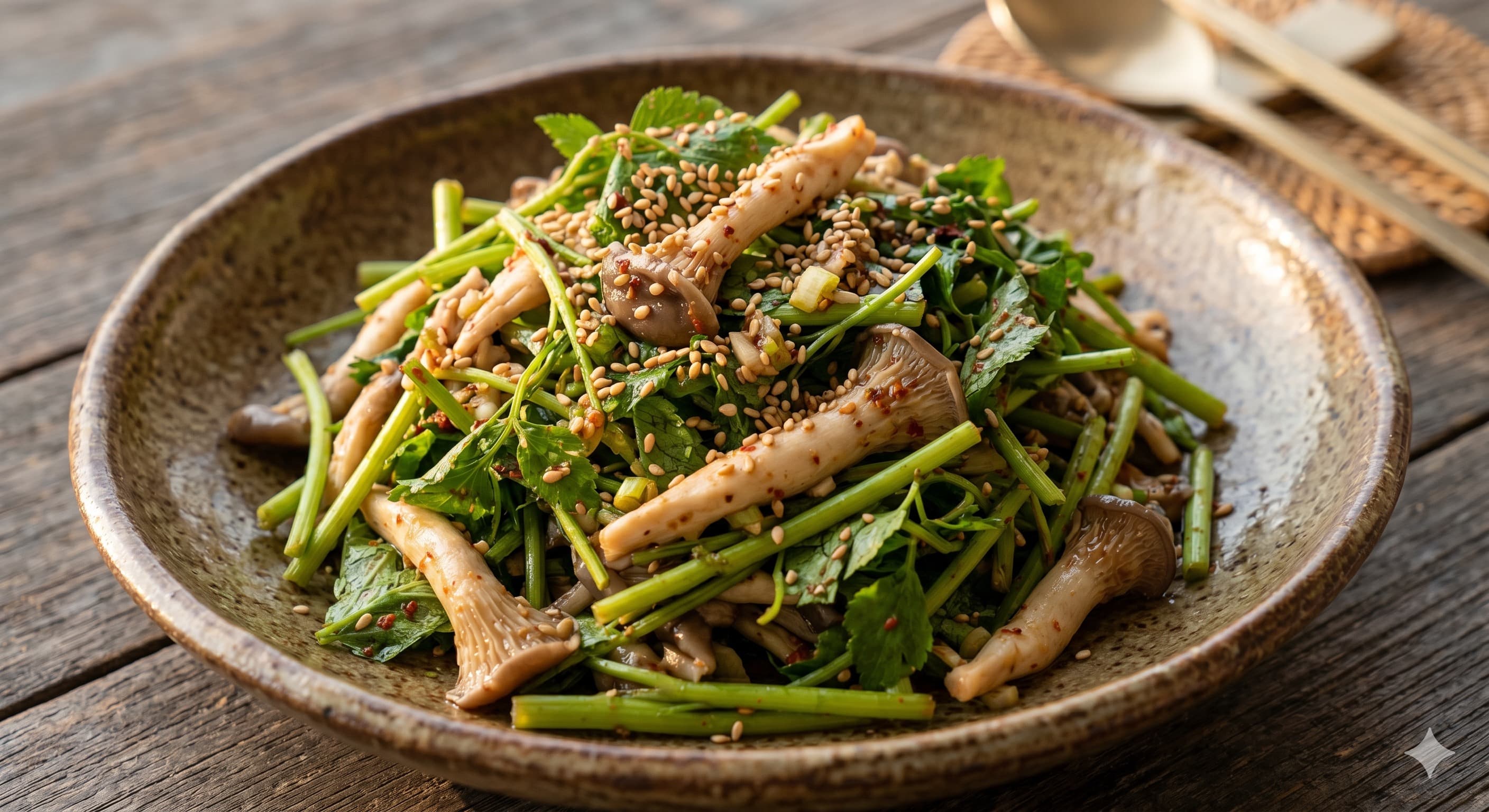 Water Parsley and Oyster Mushroom Salad (미나리느타리무침)